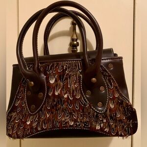 Ruehl No 925 brown leather purse with feathers